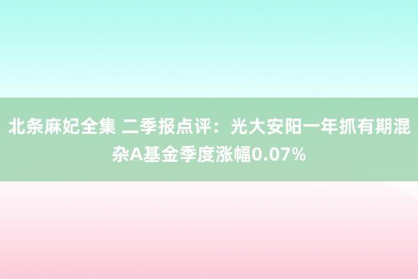 北条麻妃全集 二季报点评：光大安阳一年抓有期混杂A基金季度涨幅0.07%