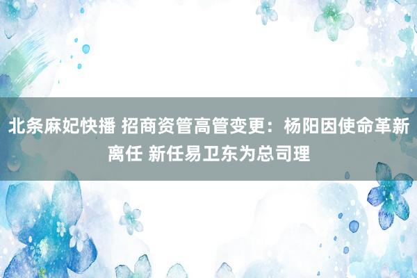 北条麻妃快播 招商资管高管变更：杨阳因使命革新离任 新任易卫东为总司理