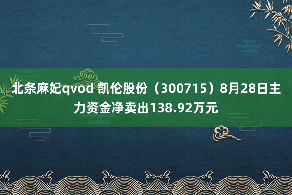 北条麻妃qvod 凯伦股份（300715）8月28日主力资金净卖出138.92万元